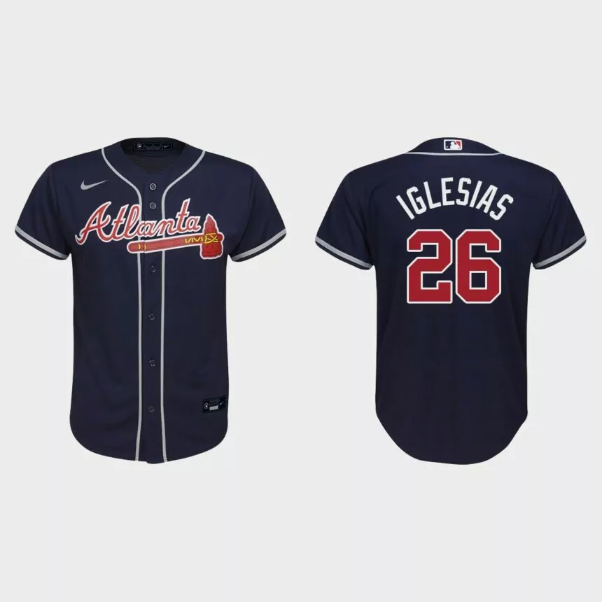 Youth Atlanta Braves Raisel Iglesias Navy Replica Alternate Jersey
