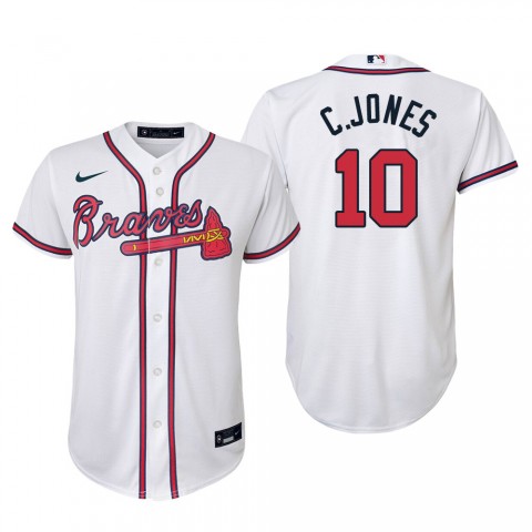 Youth Atlanta Braves Retired Player #10 Chipper Jones Nike Home White CoolBase Jersey
