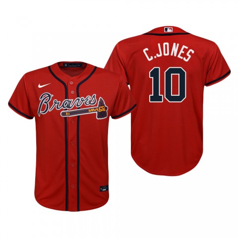 Youth Atlanta Braves Retired Player #10 Chipper Jones Nike Red Alternate Cool Base Jersey