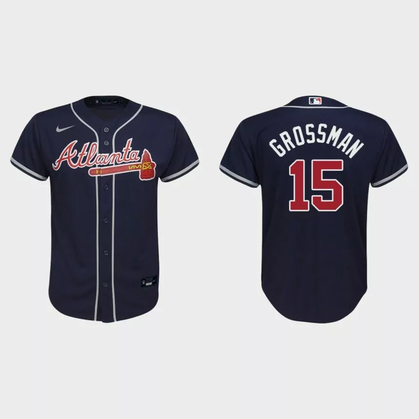 Youth Atlanta Braves Robbie Grossman Navy Replica Alternate Jersey