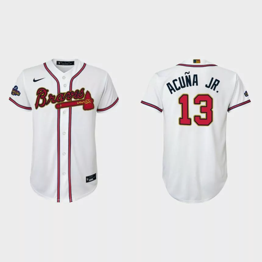 Youth Atlanta Braves Ronald Acuna Jr. 2022 Gold Program White Replica Jersey