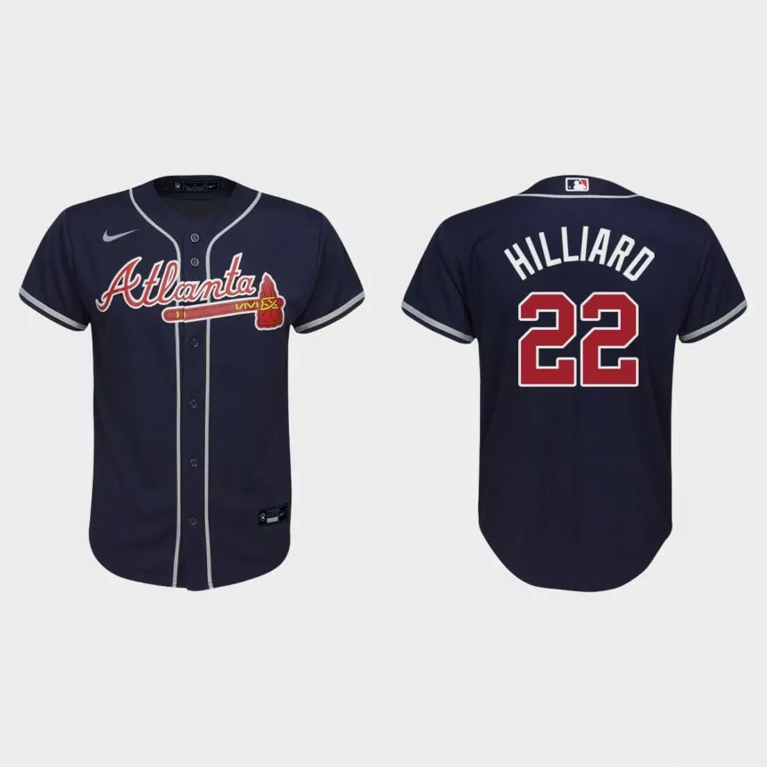 Youth Atlanta Braves Sam Hilliard Navy Replica Alternate Jersey