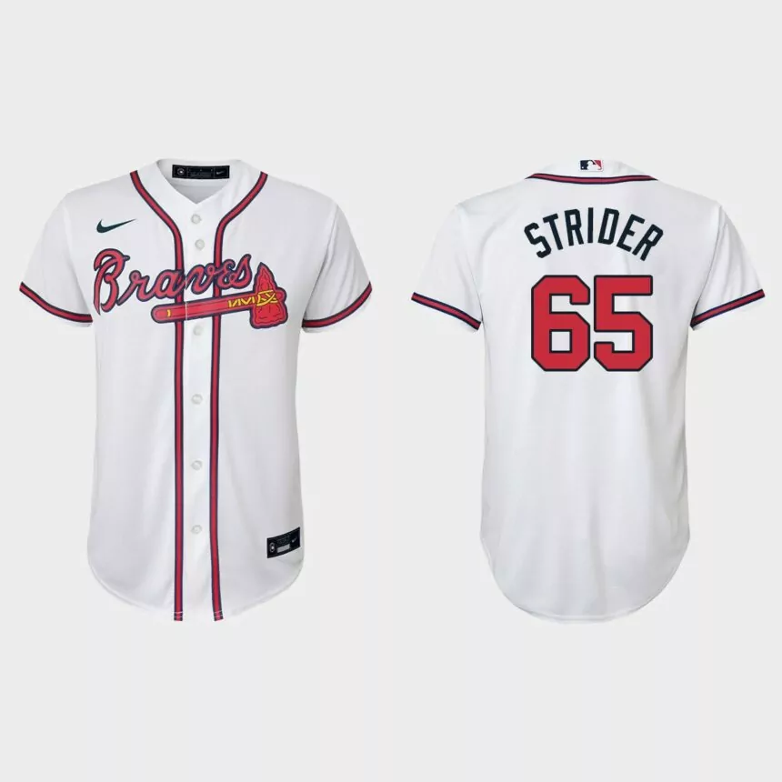 Youth Atlanta Braves Spencer Strider White Replica Home Jersey
