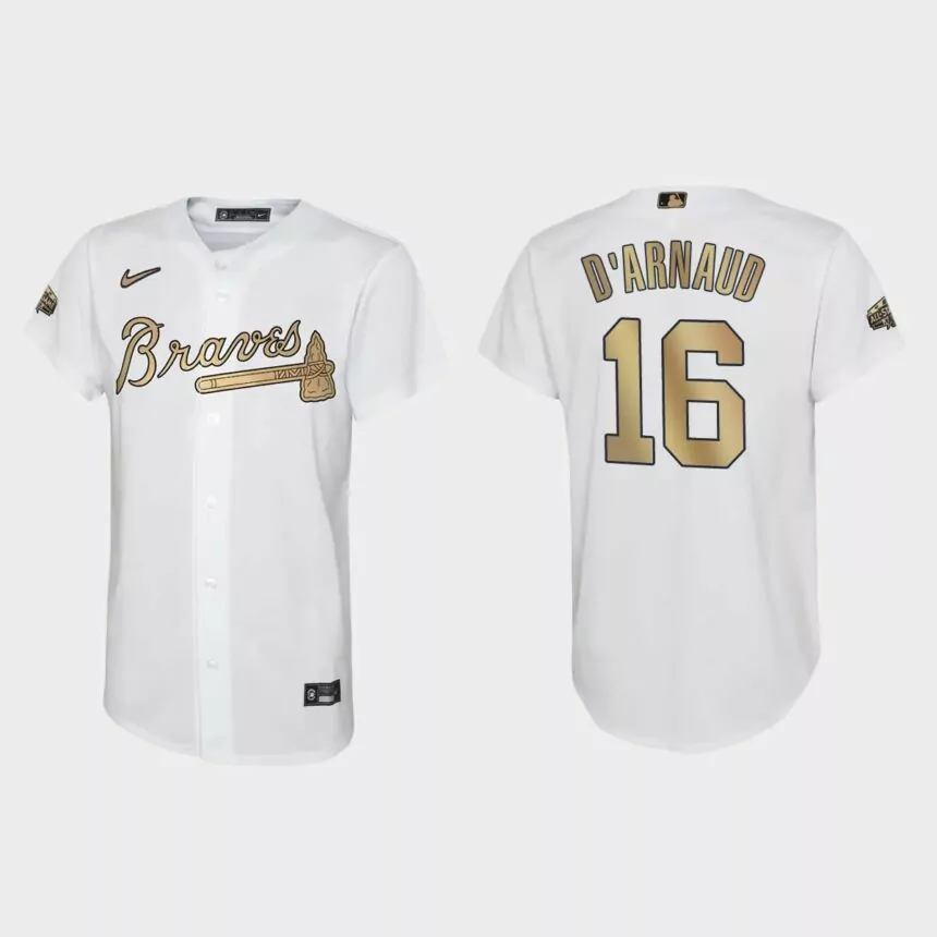 Youth Atlanta Braves Travis d’Arnaud White 2022 MLB All-Star Game Replica Jersey