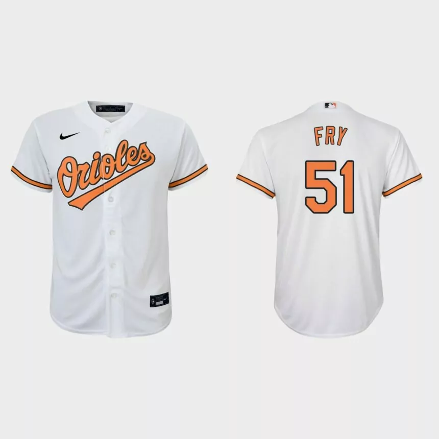 Youth Baltimore Orioles #51 Paul Fry White Replica Home Jersey