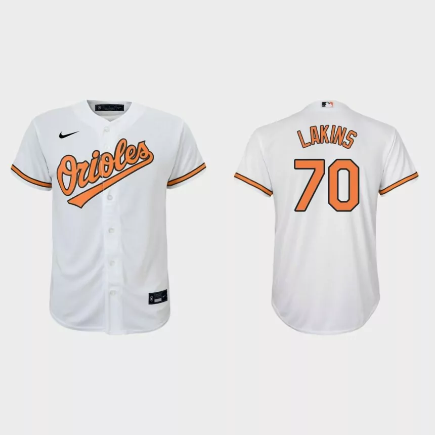 Youth Baltimore Orioles #70 Travis Lakins White Replica Home Jersey