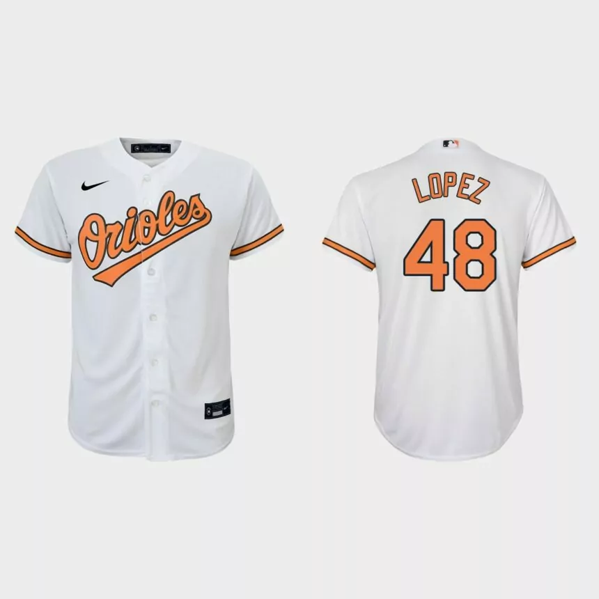 Youth Baltimore Orioles Jorge Lopez White Replica Home Jersey