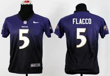 Youth Baltimore Ravens #5 Joe Flacco Drift Fashion II NFL Jerseys(Purple-Black)