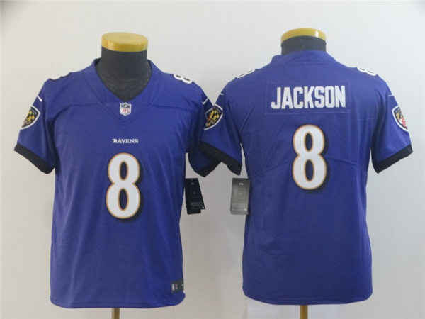 Youth Baltimore Ravens #8 Lamar Jackson Nike Purple Stitched NFL Limited Stitched Jersey