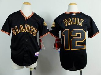 Youth Baseball Giants #12 Joe Panik Black Cool Base Stitched Jersey