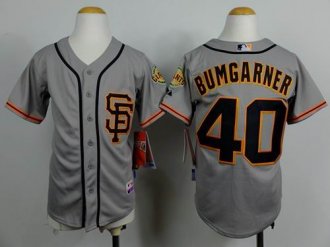 Youth Baseball Giants #40 Madison Bumgarner Grey Road 2 Cool Base Stitched Jersey