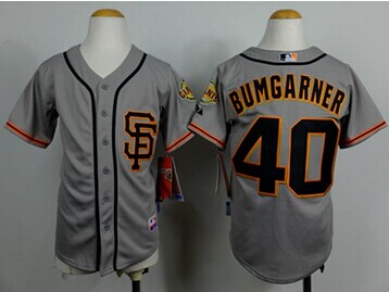 Youth Baseball Giants #40 Madison Bumgarner Grey Road 2 Cool Base Stitched Jersey