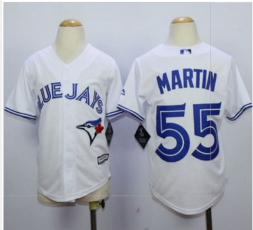 Youth Blue Jays #55 Russell Martin White Cool Base Stitched MLB Jersey