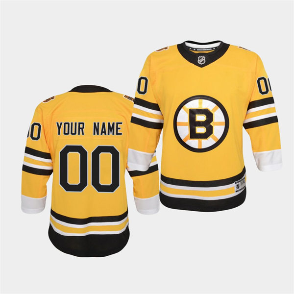 Youth Boston Bruins Custom adidas Yellow 2021 REVERSE RETRO JERSEYS Stitched