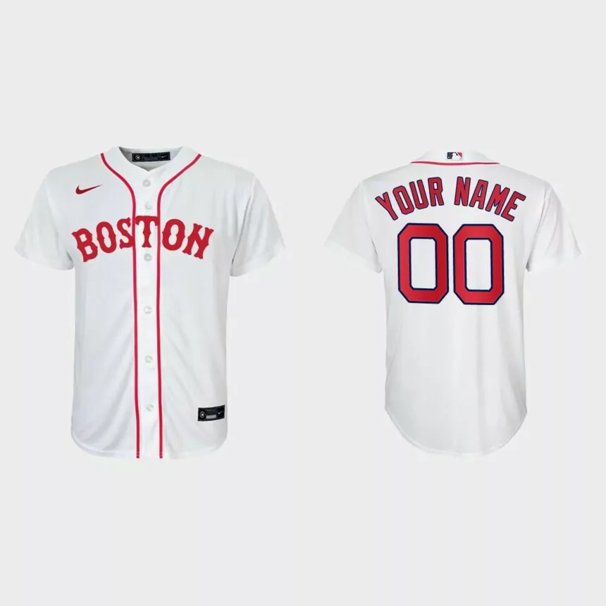 Youth Boston Red Sox #00 Custom White 2021 Patriots’ Day Replica Jersey