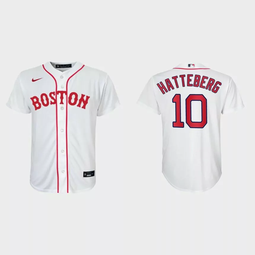 Youth Boston Red Sox #10 Scott Hatteberg White 2021 Patriots’ Day Replica Jersey