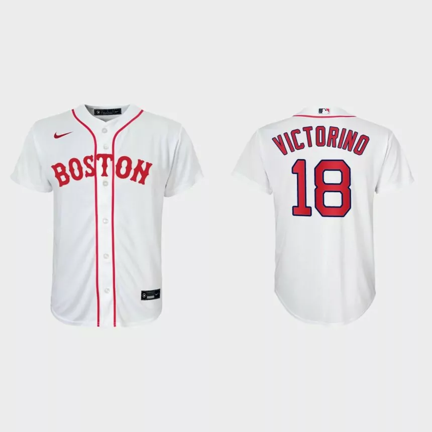 Youth Boston Red Sox #18 Shane Victorino White 2021 Patriots’ Day Replica Jersey
