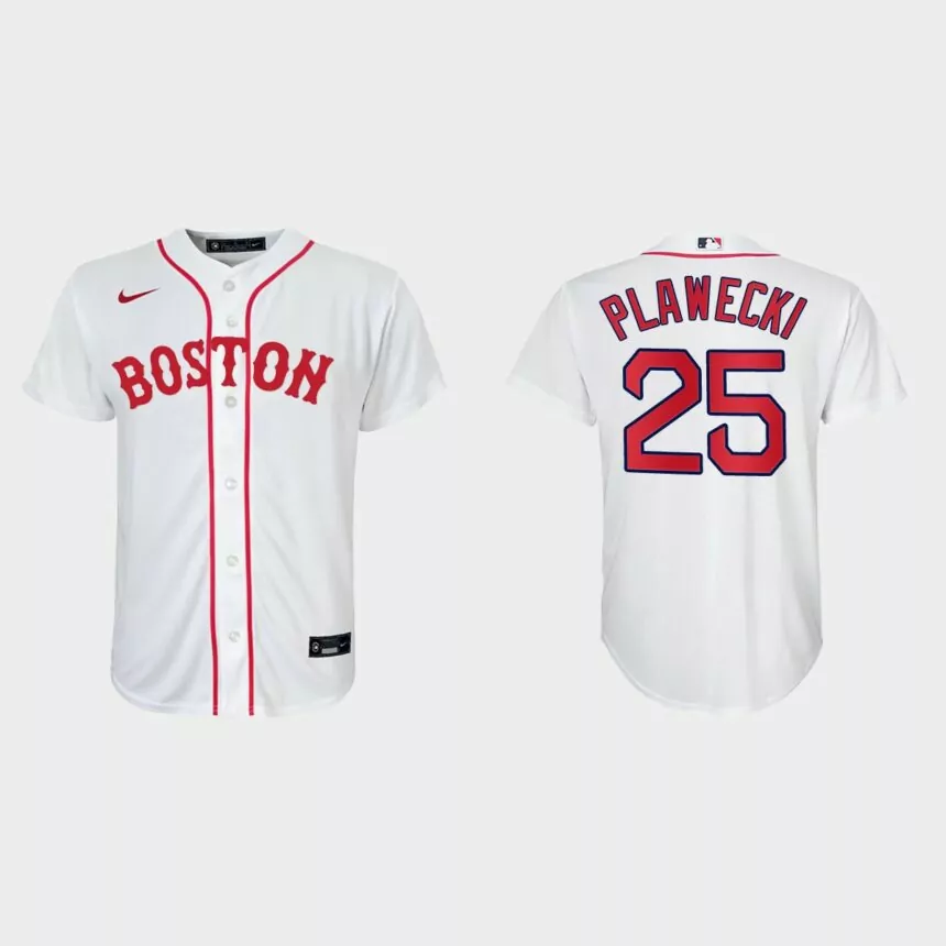 Youth Boston Red Sox #25 Kevin Plawecki White 2021 Patriots’ Day Replica Jersey