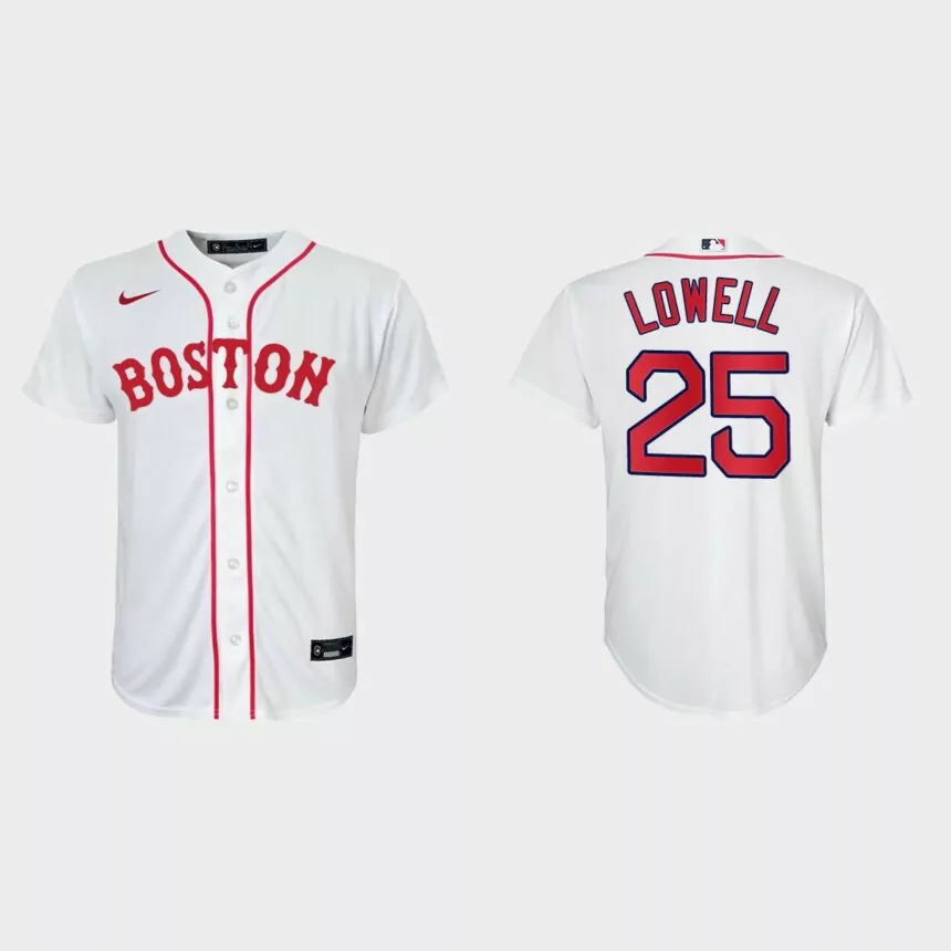 Youth Boston Red Sox #25 Mike Lowell White 2021 Patriots’ Day Replica Jersey