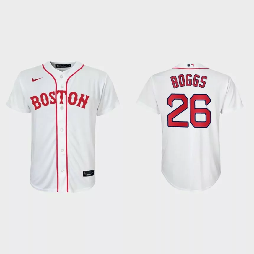 Youth Boston Red Sox #26 Wade Boggs White 2021 Patriots’ Day Replica Jersey