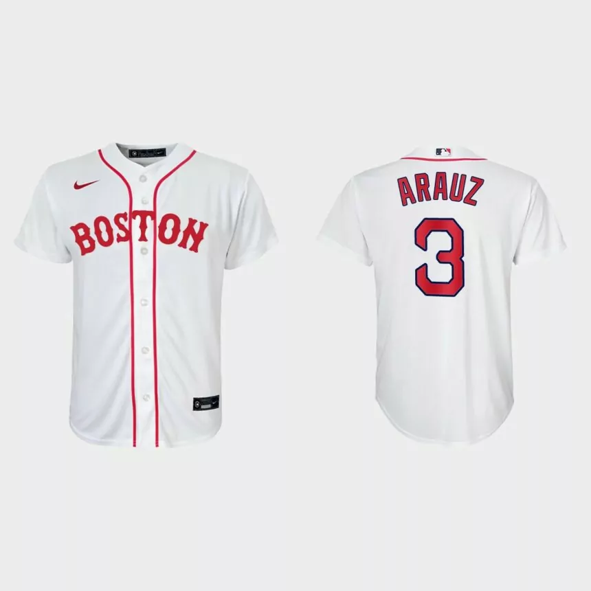 Youth Boston Red Sox #3 Jonathan Arauz White 2021 Patriots’ Day Replica Jersey