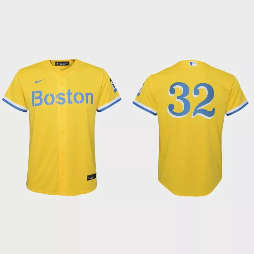Youth Boston Red Sox #32 Matt Barnes Gold Light Blue 2021 City Connect Replica Jersey