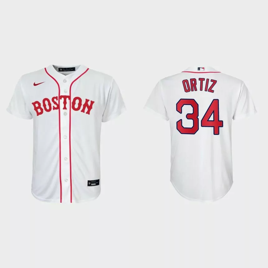 Youth Boston Red Sox #34 David Ortiz White 2021 Patriots’ Day Replica Jersey