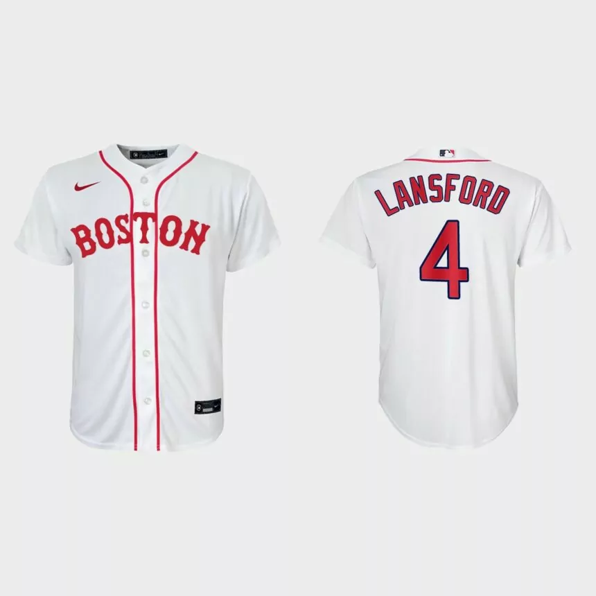 Youth Boston Red Sox #4 Carney Lansford White 2021 Patriots’ Day Replica Jersey