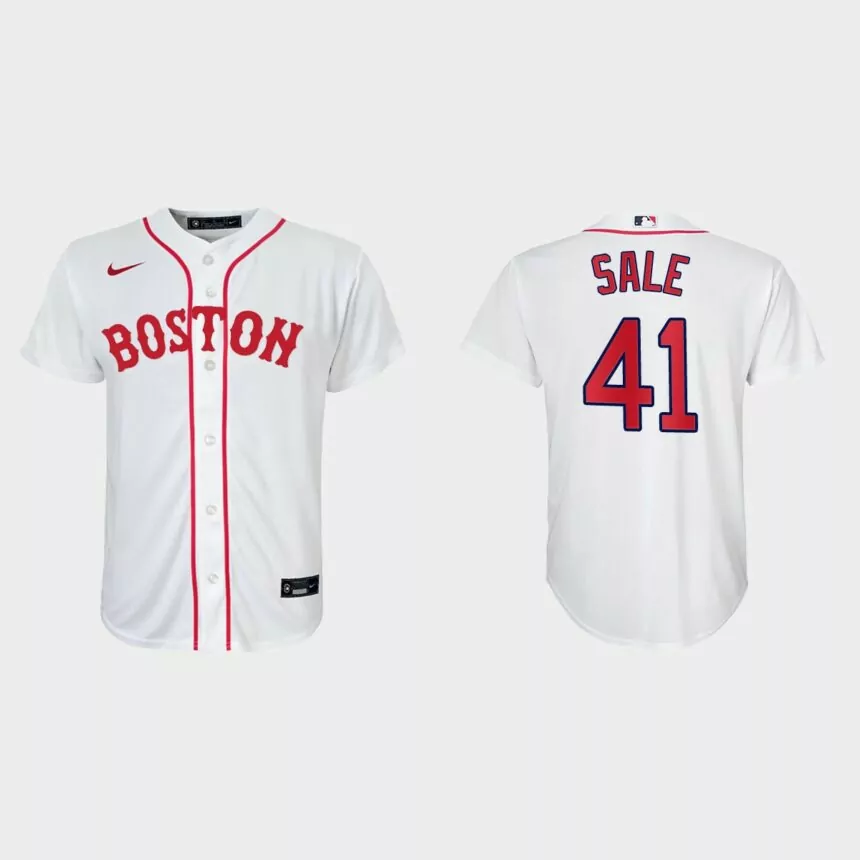 Youth Boston Red Sox #41 Chris Sale White 2021 Patriots’ Day Replica Jersey