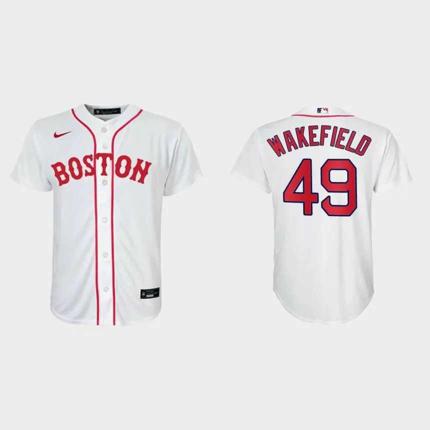 Youth Boston Red Sox #49 Tim Wakefield White 2021 Patriots’ Day Replica Jersey
