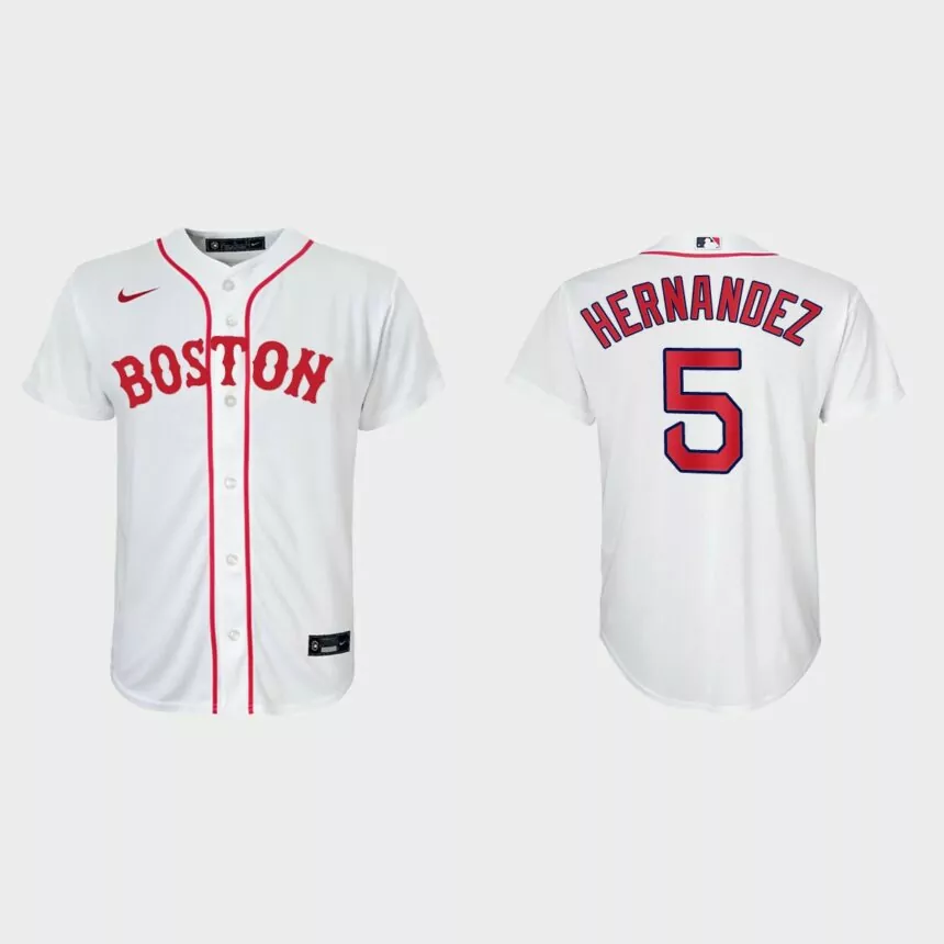 Youth Boston Red Sox #5 Enrique Hernandez White 2021 Patriots’ Day Replica Jersey