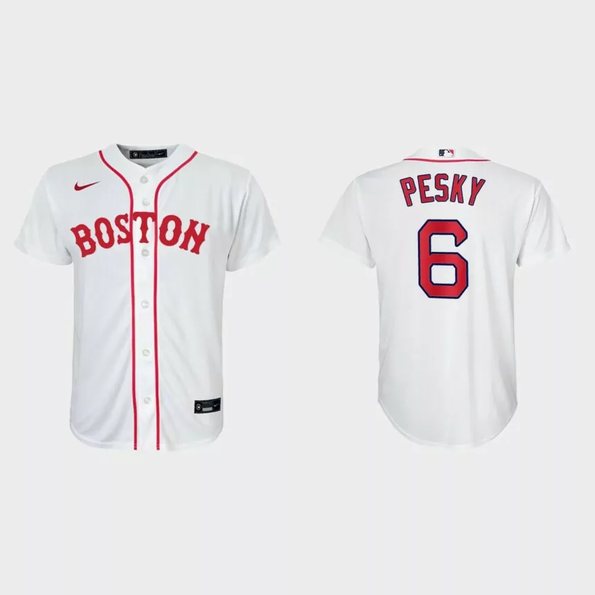 Youth Boston Red Sox #6 Johnny Pesky White 2021 Patriots’ Day Replica Jersey