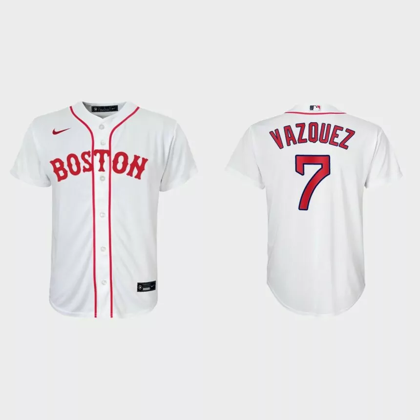 Youth Boston Red Sox #7 Christian Vazquez White 2021 Patriots’ Day Replica Jersey
