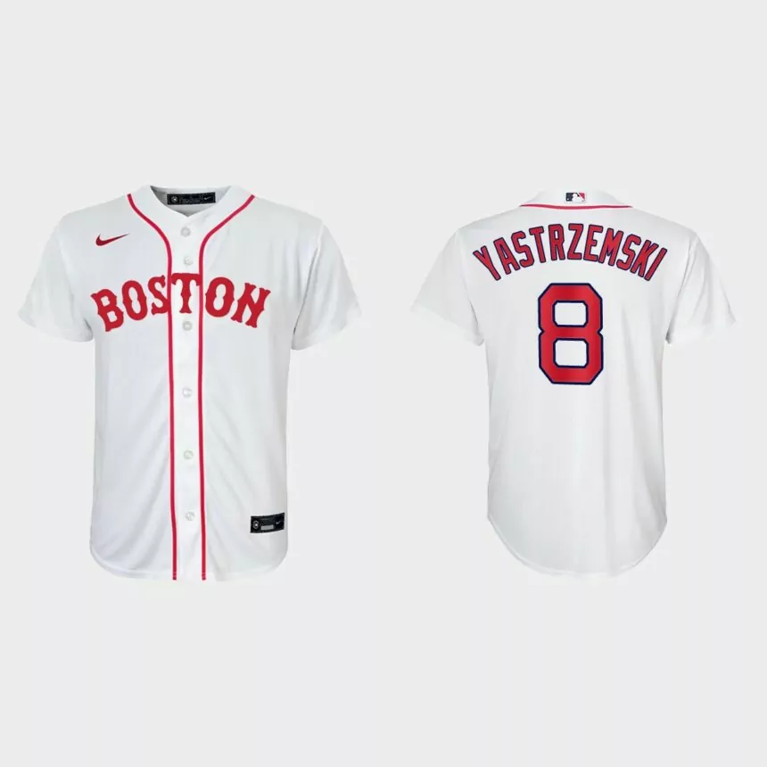 Youth Boston Red Sox #8 Carl Yastrzemski White 2021 Patriots’ Day Replica Jersey