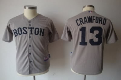 Youth Boston Red Sox 13# Carl Crawford Cool Base Grey Jerseys