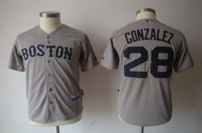 Youth Boston Red Sox 28# Adrian Gonzalez Cool Base Grey Jerseys