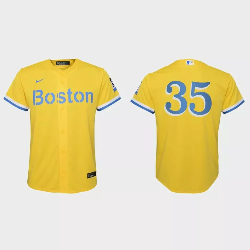 Youth Boston Red Sox Christin Stewart Gold Light Blue City Connect Replica Jersey
