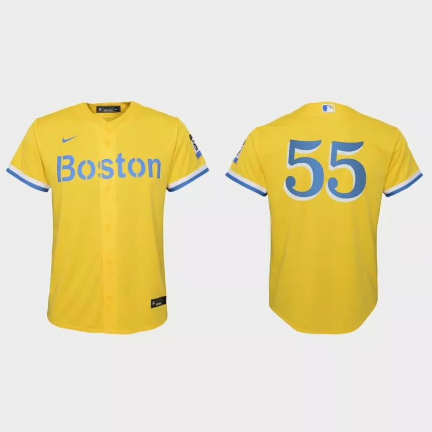 Youth Boston Red Sox Matthew Strahm Gold Light Blue City Connect Replica Jersey