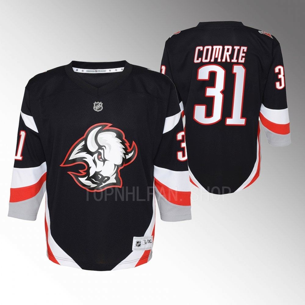 Youth Buffalo Sabres Eric Comrie 2022-23 Goathead Alternate Replica Player Jersey
