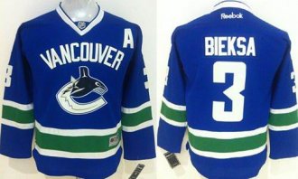 Youth Canucks #3 Kevin Bieksa Blue Stitched NHL Jersey