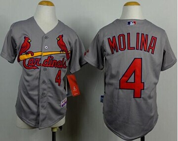 Youth Cardinals #4 Yadier Molina Grey Cool Base Baseball Jersey
