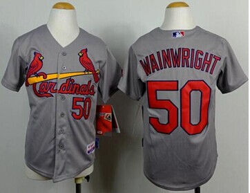 Youth Cardinals #50 Adam Wainwright Grey Cool Base Baseball jersey