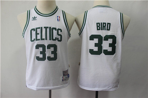 Youth Celtics 33 Larry Bird White Youth Hardwood Classics Jersey