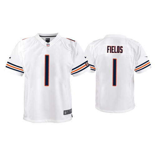 Youth Chicago Bears #1 Justin Fields White Jersey