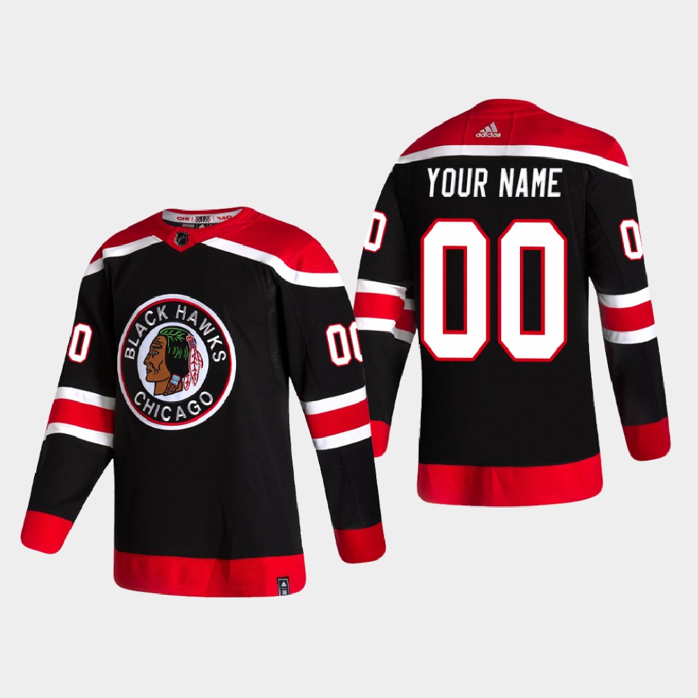 Youth Chicago Blackhawks Custom Black adidas 2020-21 Reverse Retro Jersey Stitched