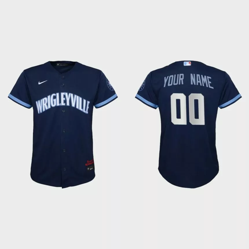 Youth Chicago Cubs #00 Custom Navy 2021 City Connect Replica Jersey