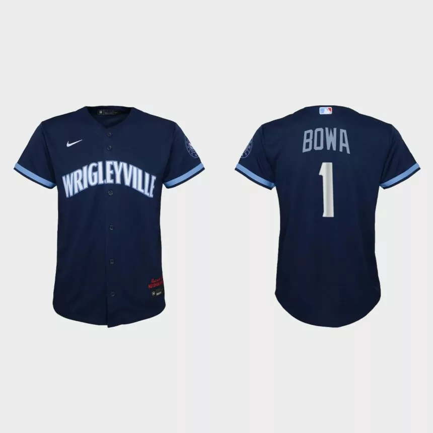 Youth Chicago Cubs #1 Larry Bowa Navy 2021 City Connect Replica Jersey