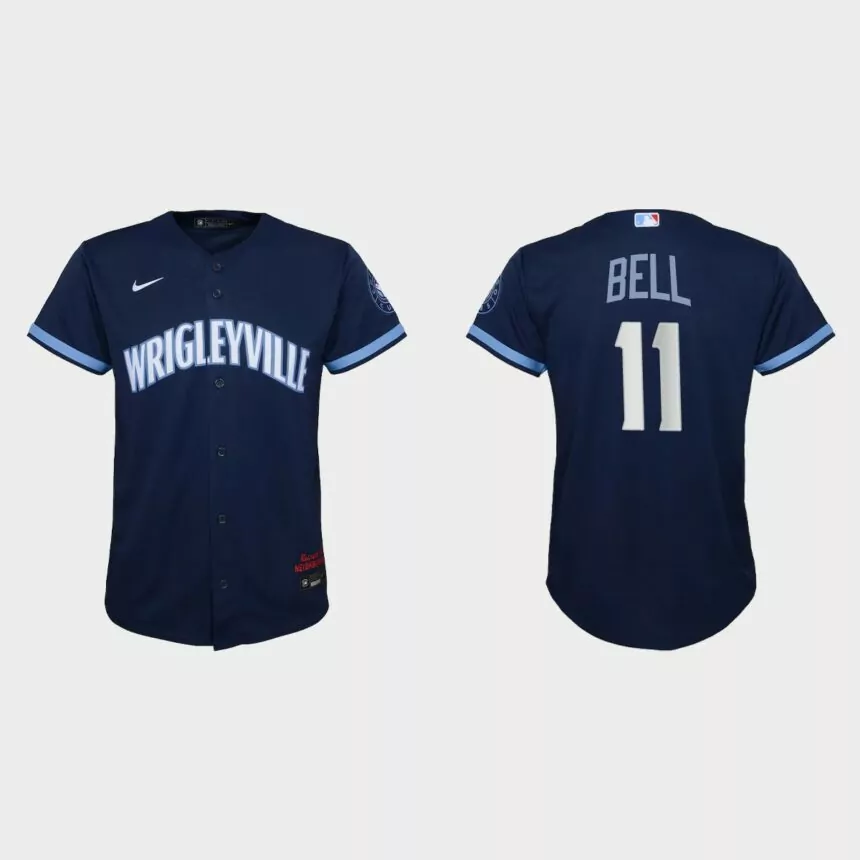 Youth Chicago Cubs #11 George Bell Navy 2021 City Connect Replica Jersey