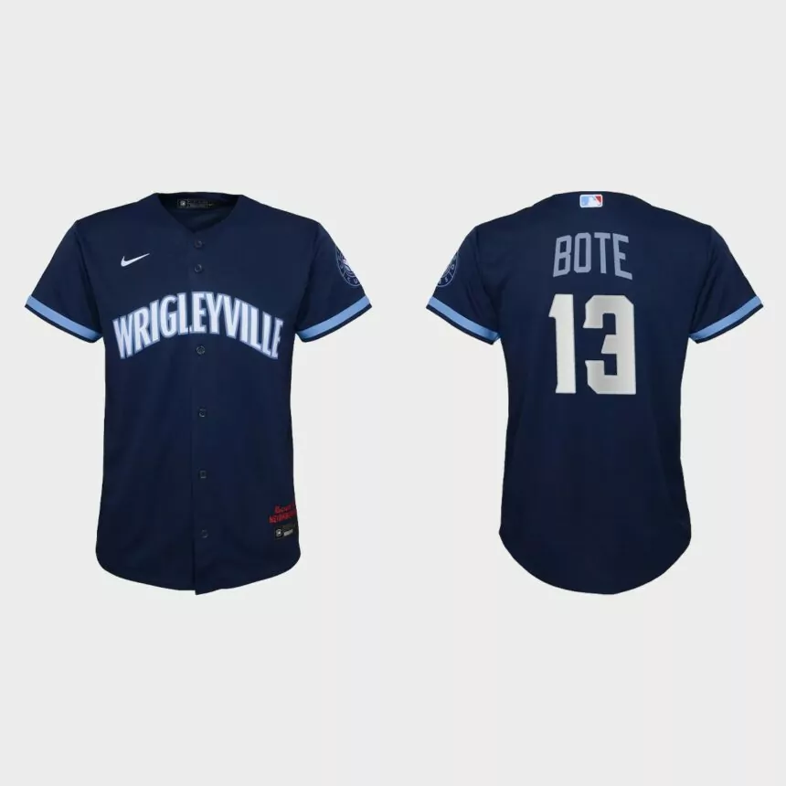 Youth Chicago Cubs #13 David Bote Navy 2021 City Connect Replica Jersey