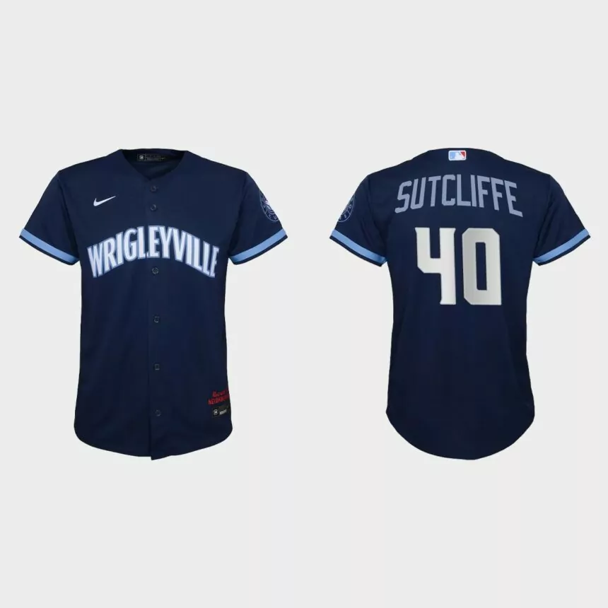 Youth Chicago Cubs #40 Rick Sutcliffe Navy 2021 City Connect Replica Jersey